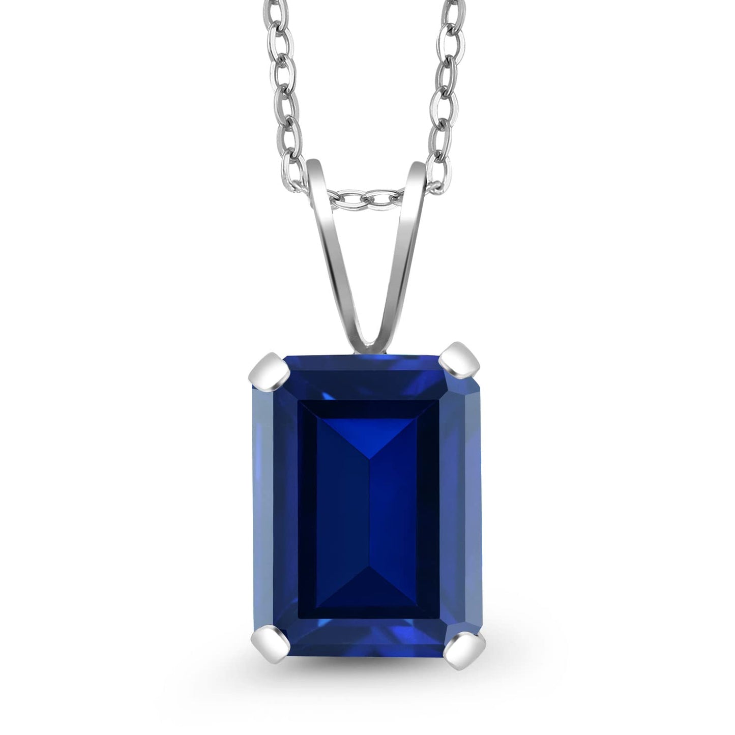 Gem Stone King Emerald Cut 9X7MM Gemstone Birthstone Pendant Necklace For Women | 925 Sterling Silver | Fine Jewelry Gifts for Her Mom Women Wife | With 18 Inch Silver Chain