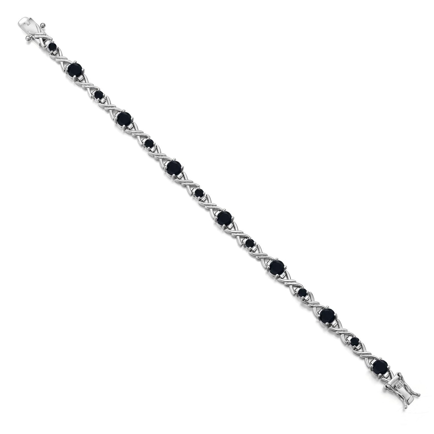 Gem Stone King Black Onyx Tennis Bracelet For Women | 4.03 Cttw | Gemstone December Birthstone | Round 5MM and 3MM | 6.5 Inch