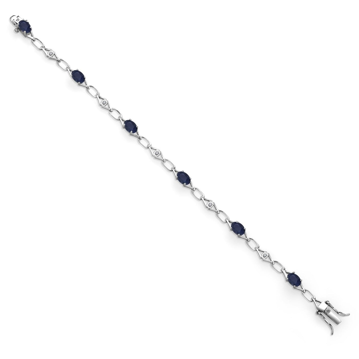 Gem Stone King 3.37 Cttw Oval Blue Sapphire and Round White Lab Grown Diamond Tennis Bracelet For Women | 925 Sterling Silver | Gemstone Birthstone | Oval 6X4MM | 7.25 Inches