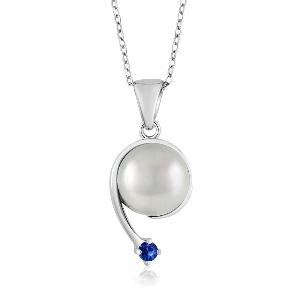 Gem Stone King 925 Sterling Silver Round 2.5MM Gemstone Birthstone and Cultured Freshwater Pearl Shooting Star Pendant Necklace For Women with 18 Inch Chain