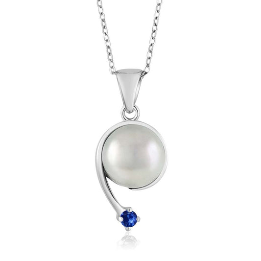 Gem Stone King 925 Sterling Silver Round 2.5MM Gemstone Birthstone and Cultured Freshwater Pearl Shooting Star Pendant Necklace For Women with 18 Inch Chain