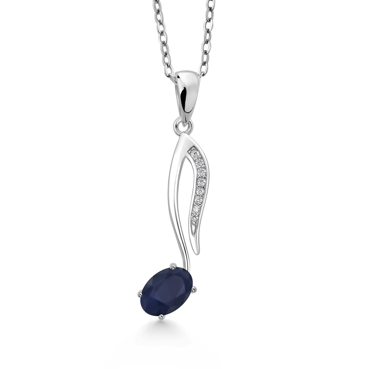 Gem Stone King Music Eighth Note Pendant Necklace | 925 Sterling Silver | 6X4MM Oval Gemstone Birthstone | With 18 Inch Silver Chain | Designed By Keren Hanan