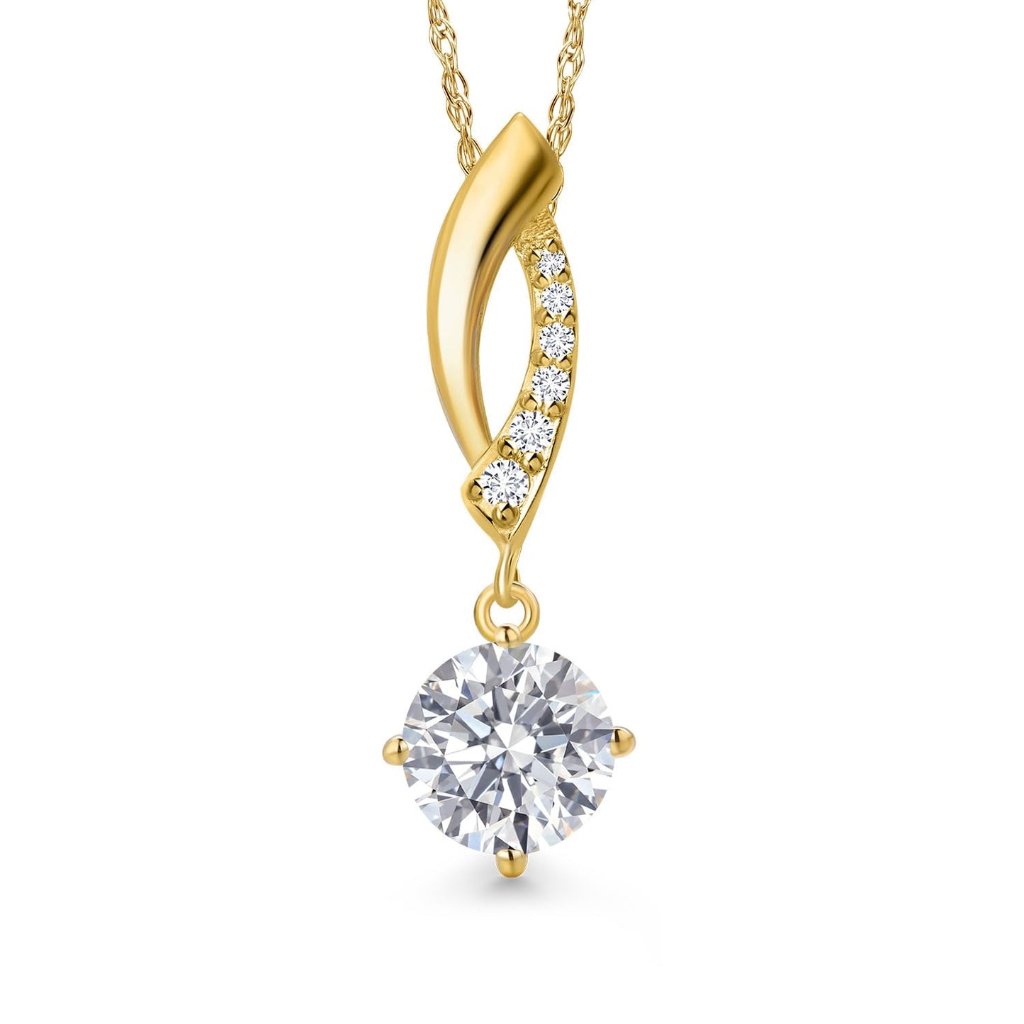 Gem Stone King 10K Yellow Gold Lab Grown Diamond Pendant Necklace for Women | 1.03 Cttw | Gemstone April Birthstone | Round 6MM | DEF Color | VVS-VS Clarity | With 18 Inch Chain