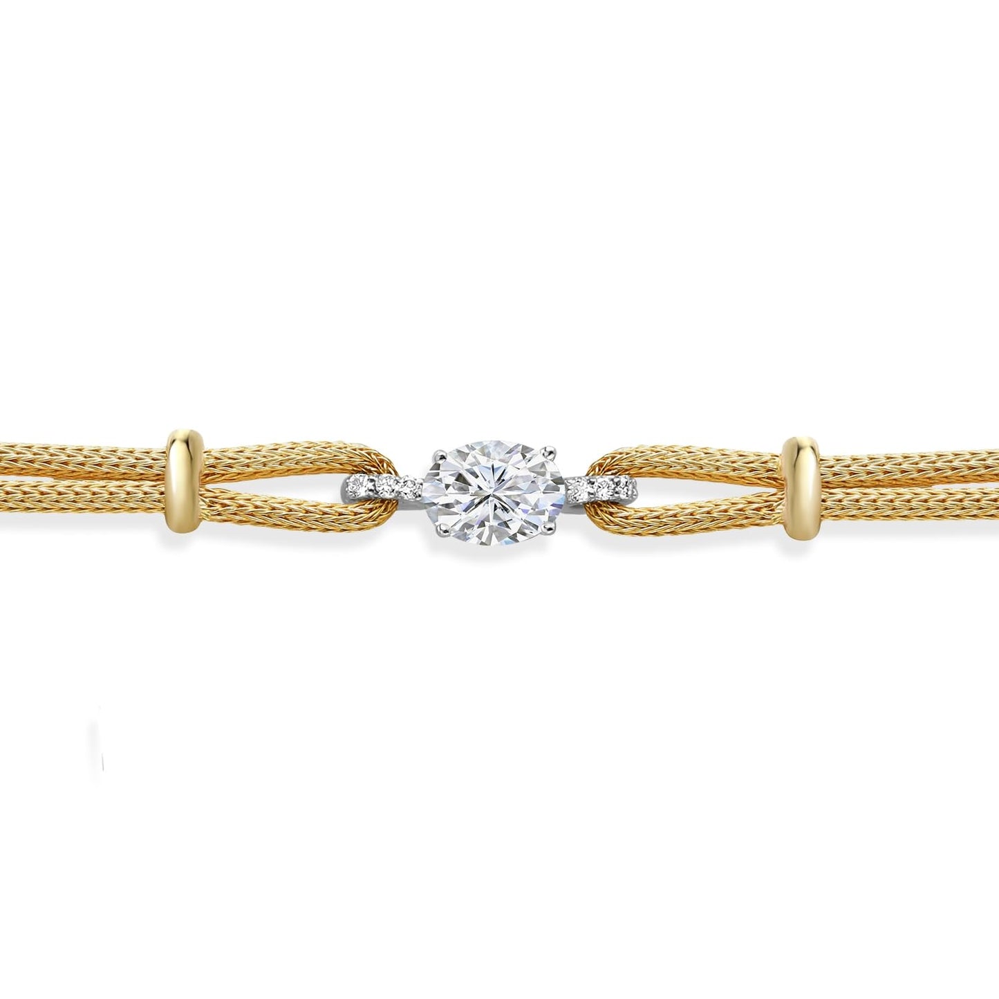 Gem Stone King 18K Gold Plated 2 Tone Silver Personalized Customized White Lab Grown Diamond Bracelet For Women (Choose From Variety of Oval 8X6MM Gemstones and 6.5 Inch Chain Lengths, Made In Italy)