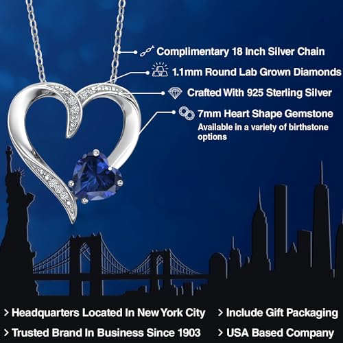 Gem Stone King Customized and Personalized 7MM Heart Shape Gemstone Birthstone and White Lab Grown Diamond Name Pendant Necklace For Women | 925 Sterling Silver | With 18 Inch Silver Chain