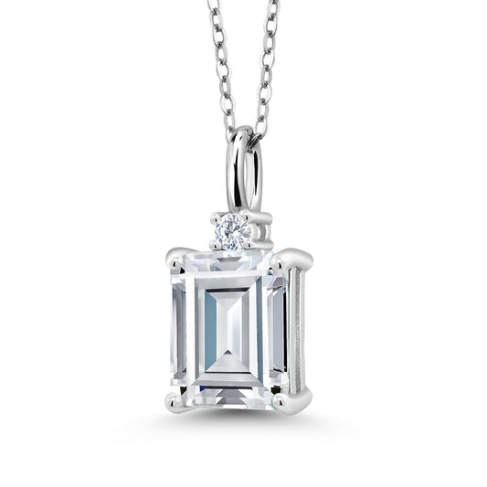 Gem Stone King 925 Sterling Silver White Moissanite Pendant Necklace For Women (2.56 Cttw, with 18 Inch Silver Chain)