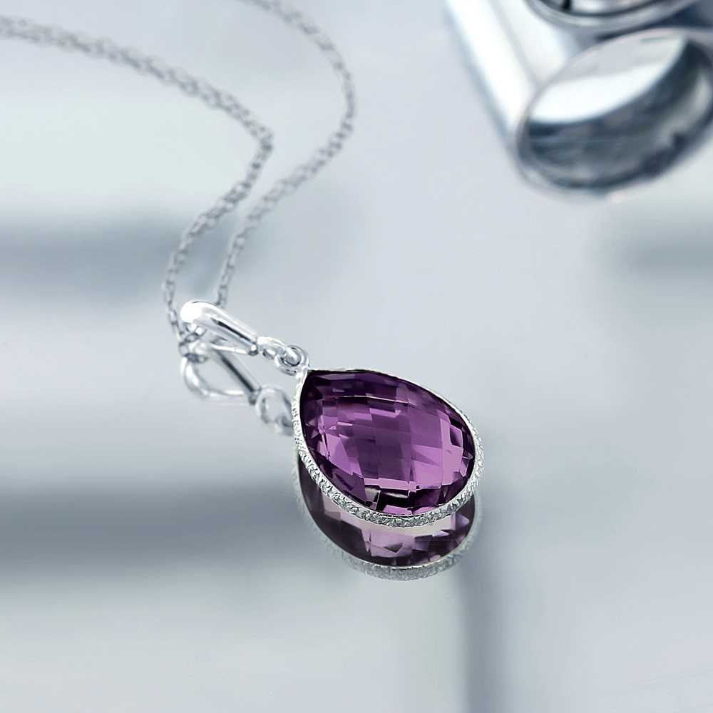 Gem Stone King 6.50 Cttw Amethyst Teardrop Pendant Necklace For Women In 925 Sterling Silver | Pear Shape 16X12MM | Gemstone Birthstone | With 18 Inch Silver Chain