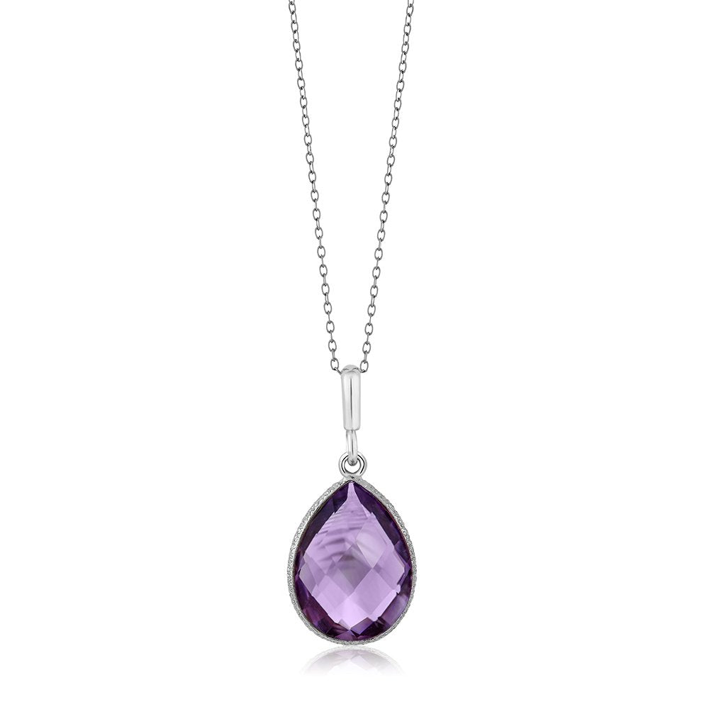 Gem Stone King 6.50 Cttw Amethyst Teardrop Pendant Necklace For Women In 925 Sterling Silver | Pear Shape 16X12MM | Gemstone Birthstone | With 18 Inch Silver Chain