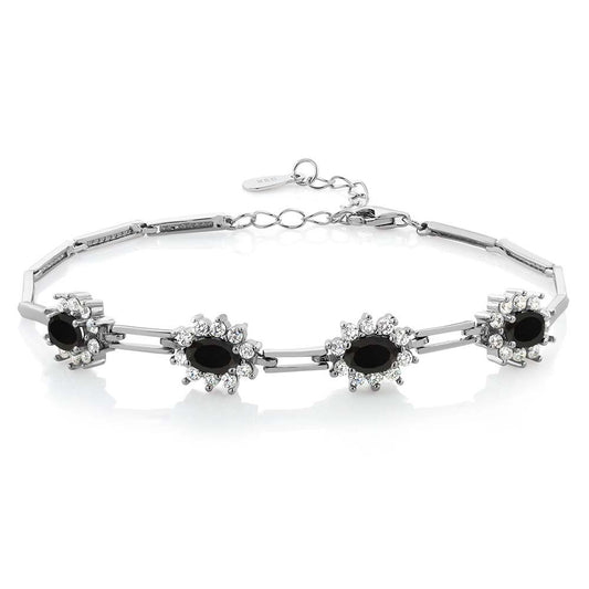 Gem Stone King 925 Sterling Silver 6X4MM Oval Gemstone Birthstone 4-Stone Tennis Bracelet For Women | 7 Inch with 1 Inch Extender | Fine Jewelry Gifts for Her Mom Women Wife