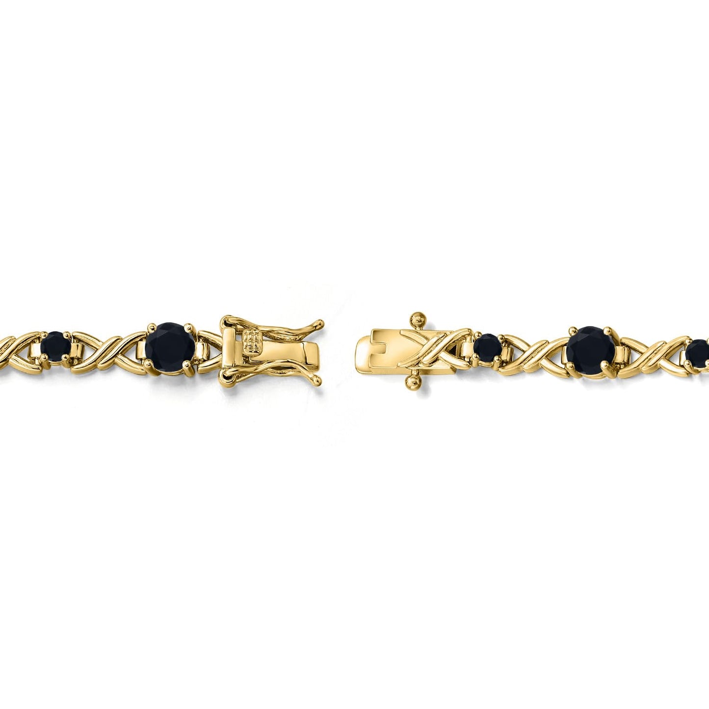 Gem Stone King 18K Yellow Gold Plated Black Onyx Tennis Bracelet For Women | 4.03 Cttw | Gemstone December Birthstone | Round 5MM and 3MM | 6.5 Inch