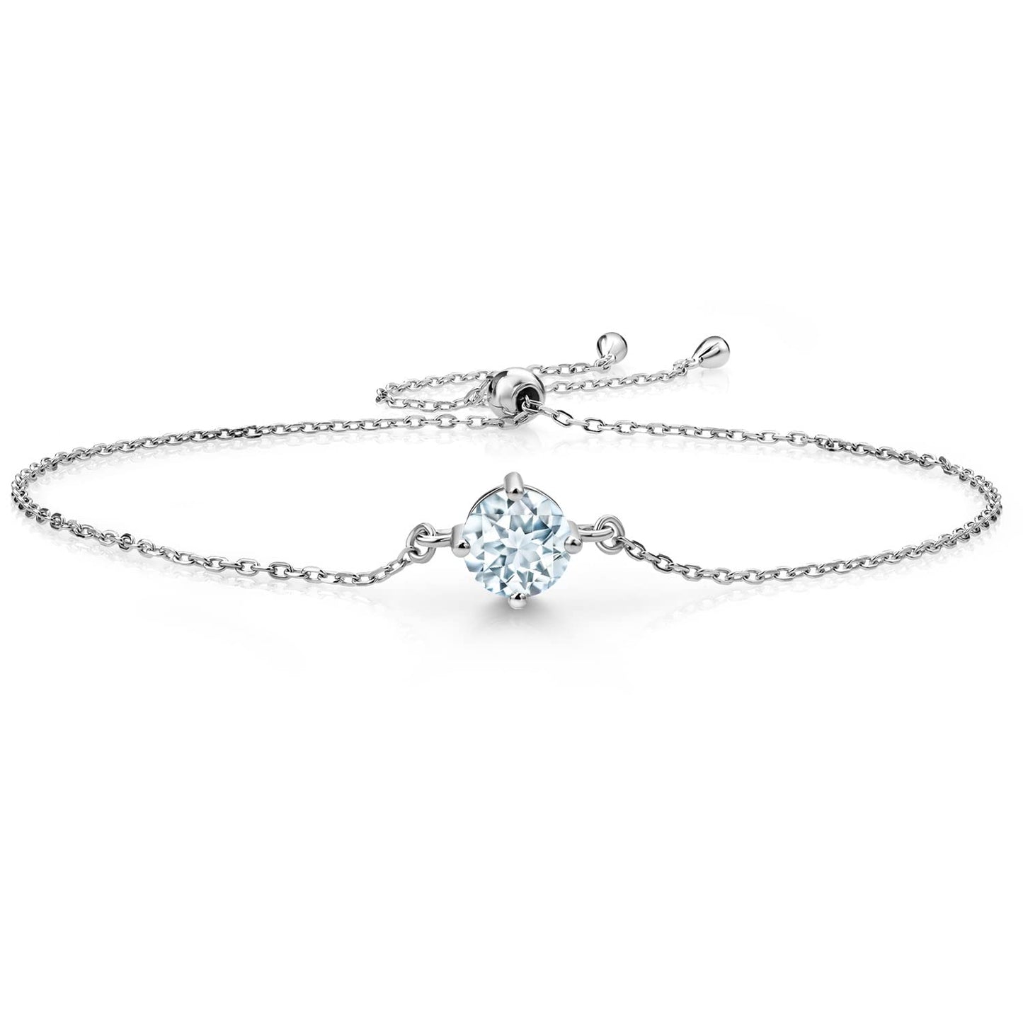 Gem Stone King Gemstone Birthstone Solitaire Bracelet For Women | 925 Sterling Silver | Round 6MM | Gift for Her Women Wife Mom Lady Daughter | Adjustable Bolo Bracelet | Easy-On Easy-Off