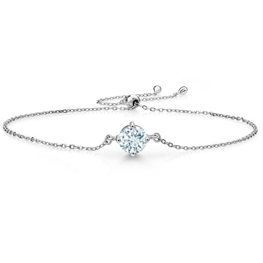 Gem Stone King Gemstone Birthstone Solitaire Bracelet For Women | 925 Sterling Silver | Round 6MM | Gift for Her Women Wife Mom Lady Daughter | Adjustable Bolo Bracelet | Easy-On Easy-Off