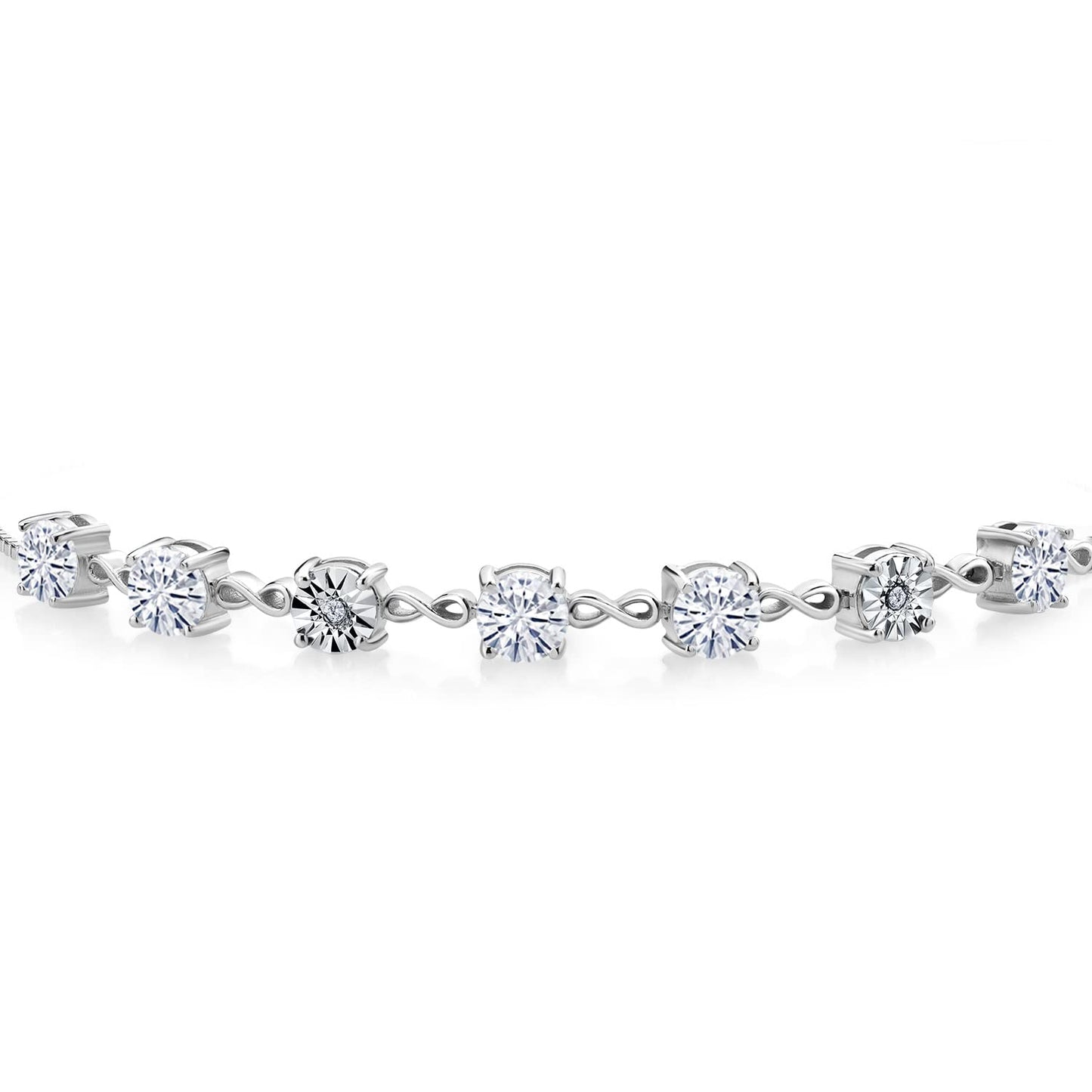 Gem Stone King 925 Sterling Silver White Moissanite and White Lab Grown Diamond Tennis Bracelet For Women (2.51 Cttw, Fully Adjustable Up to 9 Inch)