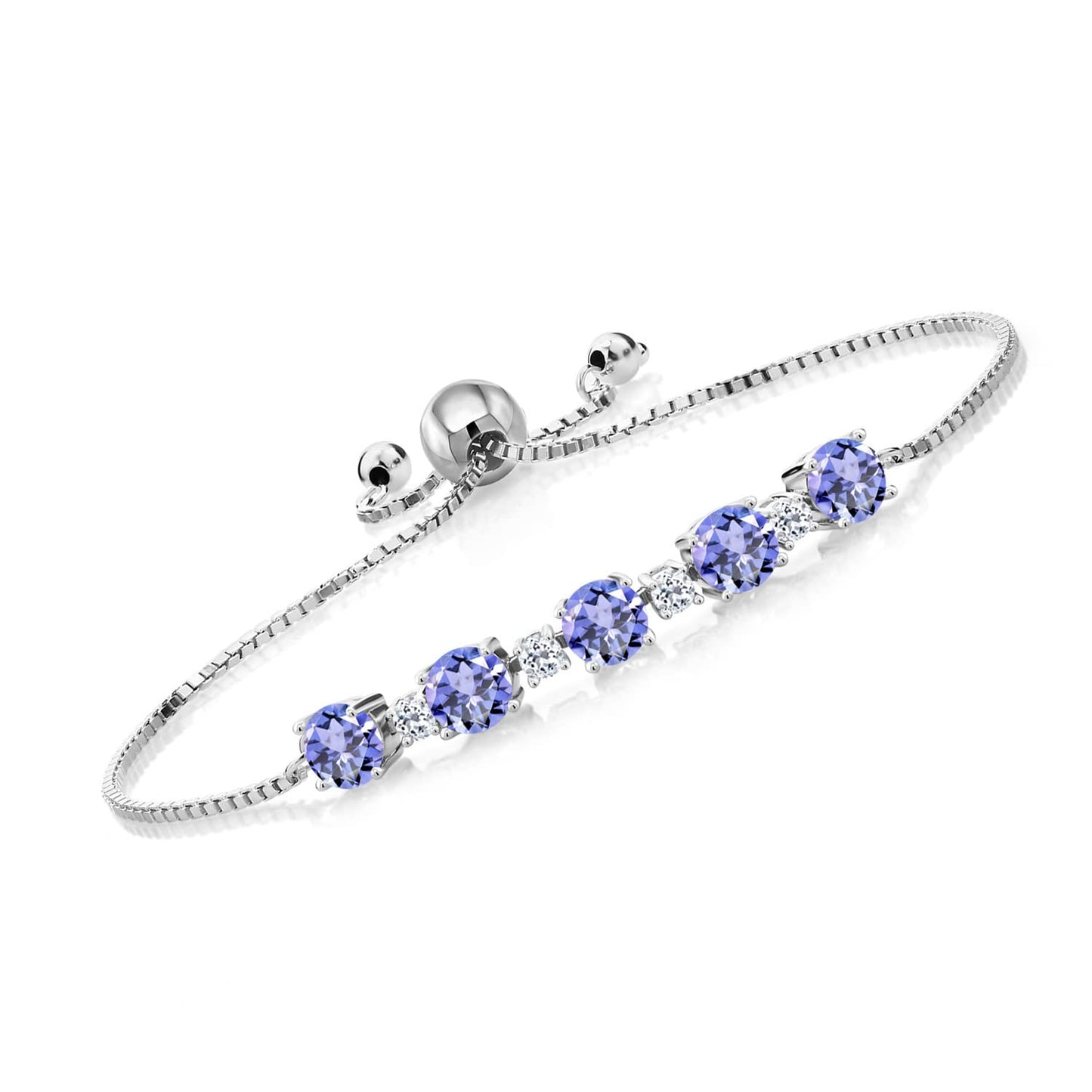 Gem Stone King 925 Sterling Silver Blue Tanzanite and White Topaz Women Tennis Bracelet For Women (2.64 Cttw, Gemstone Birthstone, Round 5MM and 2.5MM, Fully Adjustable Up to 9 Inch)