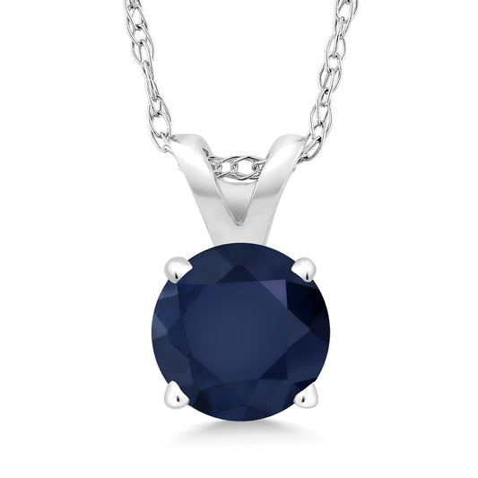 Gem Stone King 14K White Gold Round 5MM Gemstone Birthstone Solitaire Pendant Necklace | White Gold Necklace for Women | With 18 Inch Gold Chain