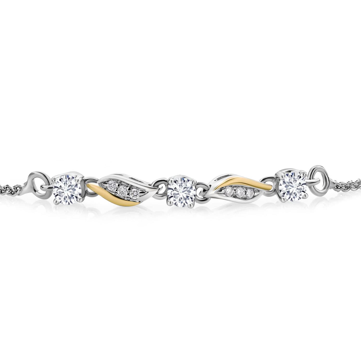 Gem Stone King 925 Sterling Silver and 10K Yellow Gold Round Lab Grown Diamond Tennis Bracelet For Women | 0.34 Cttw | E-F Color | VS Clarity | Fully Adjustable Up to 9 Inch