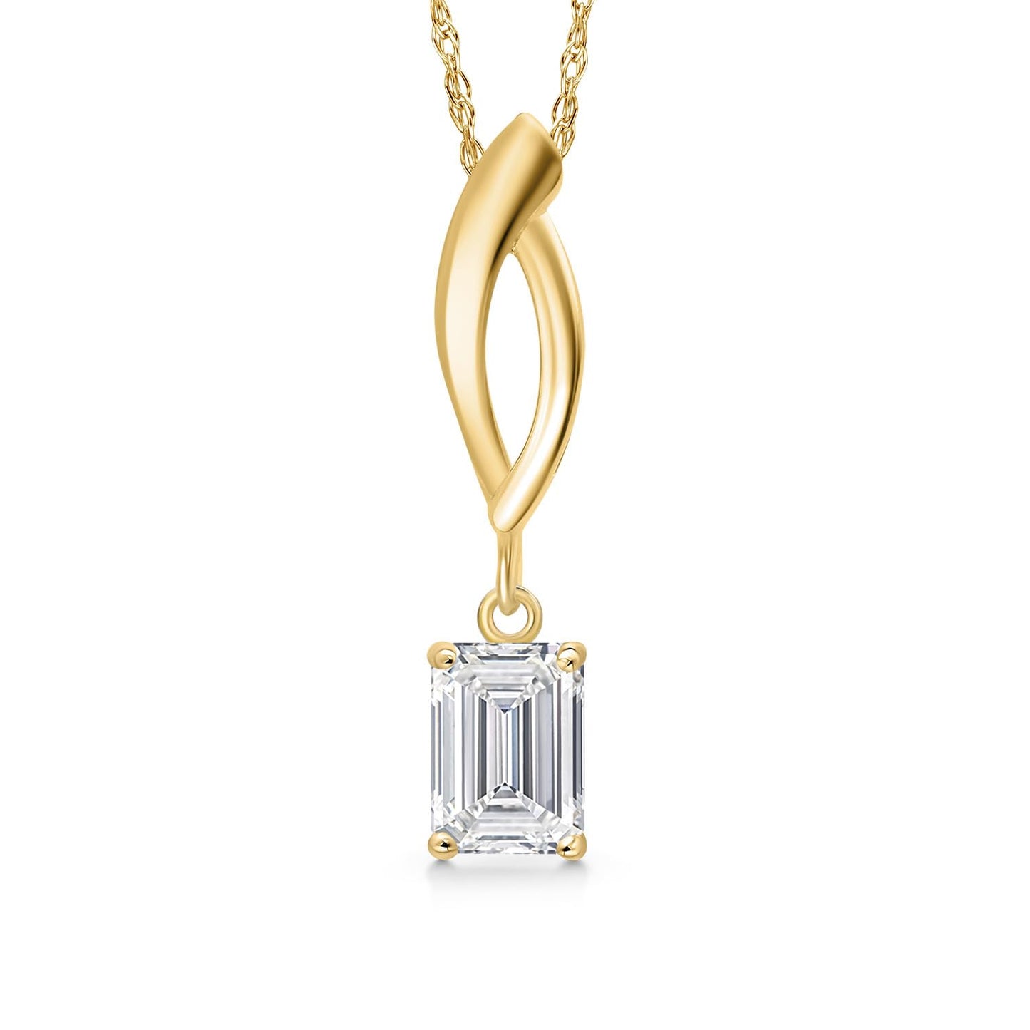 Gem Stone King 10K Yellow Gold 6X4MM Emerald Cut Pendant Necklace for Women | Gold Necklace For Women | With 18 Inch Gold Chain | Fine Jewelry Gifts for Her Mom Women Wife