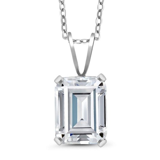 Gem Stone King Emerald Cut 9X7MM Gemstone Birthstone Pendant Necklace For Women | 925 Sterling Silver | Fine Jewelry Gifts for Her Mom Women Wife | With 18 Inch Silver Chain