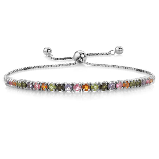 Gem Stone King 3.00 Cttw Multi Color Tourmaline Tennis Bracelet Jewelry for Women In 925 Sterling Silver | Gemstone Birthstone | Fully Adjustable Up to 9 Inch