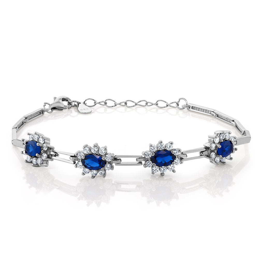 Gem Stone King 2.36 Cttw Simulated Sapphire Tennis Bracelet For Women | 925 Sterling Silver | 7 Inch with 1 Inch Extender | Fine Jewelry Gifts for Her Mom Women Wife