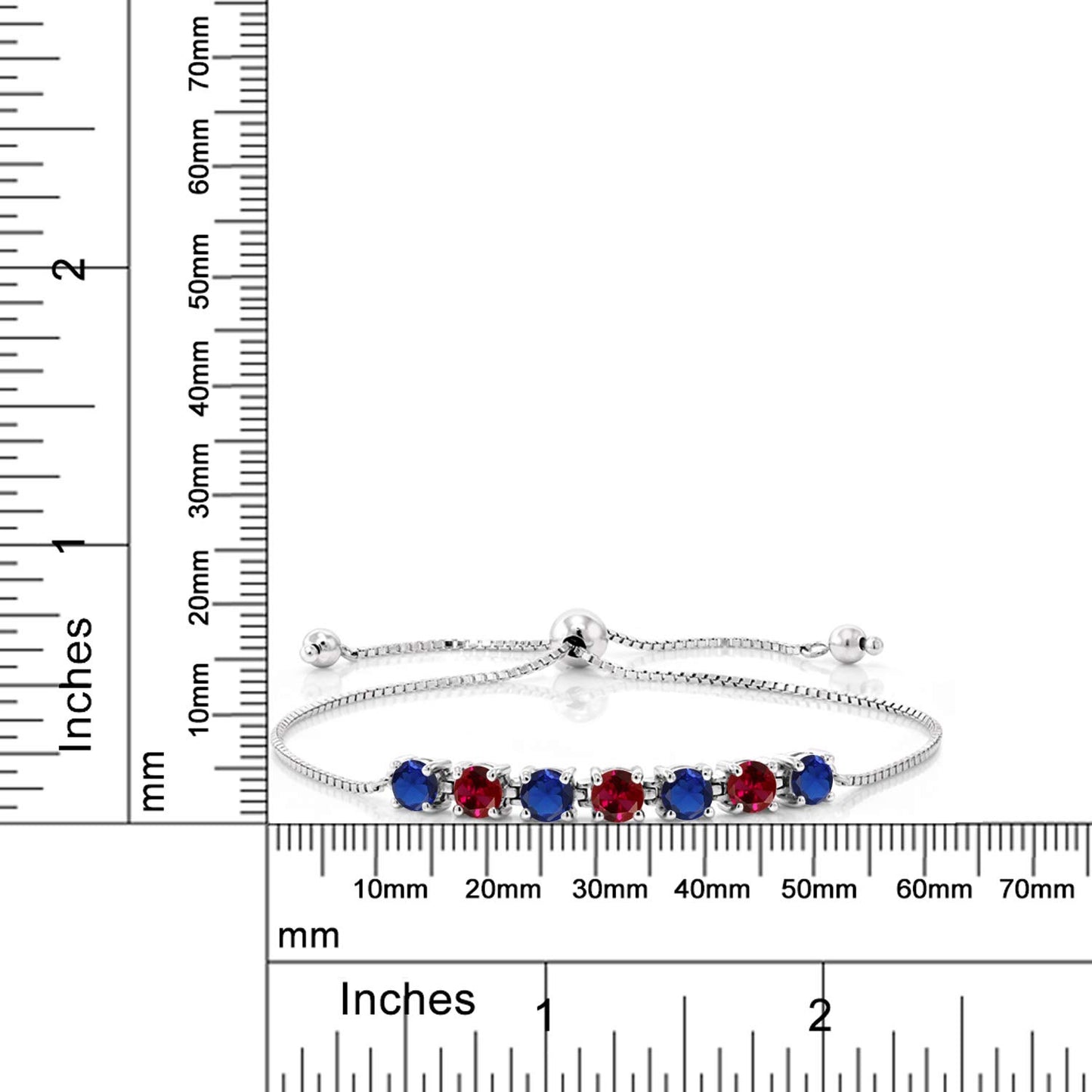 Gem Stone King 925 Sterling Silver Blue Created Sapphire and Red Created Ruby Tennis Bracelet For Women (2.60 Cttw, Fully Adjustable Up to 9 Inch)