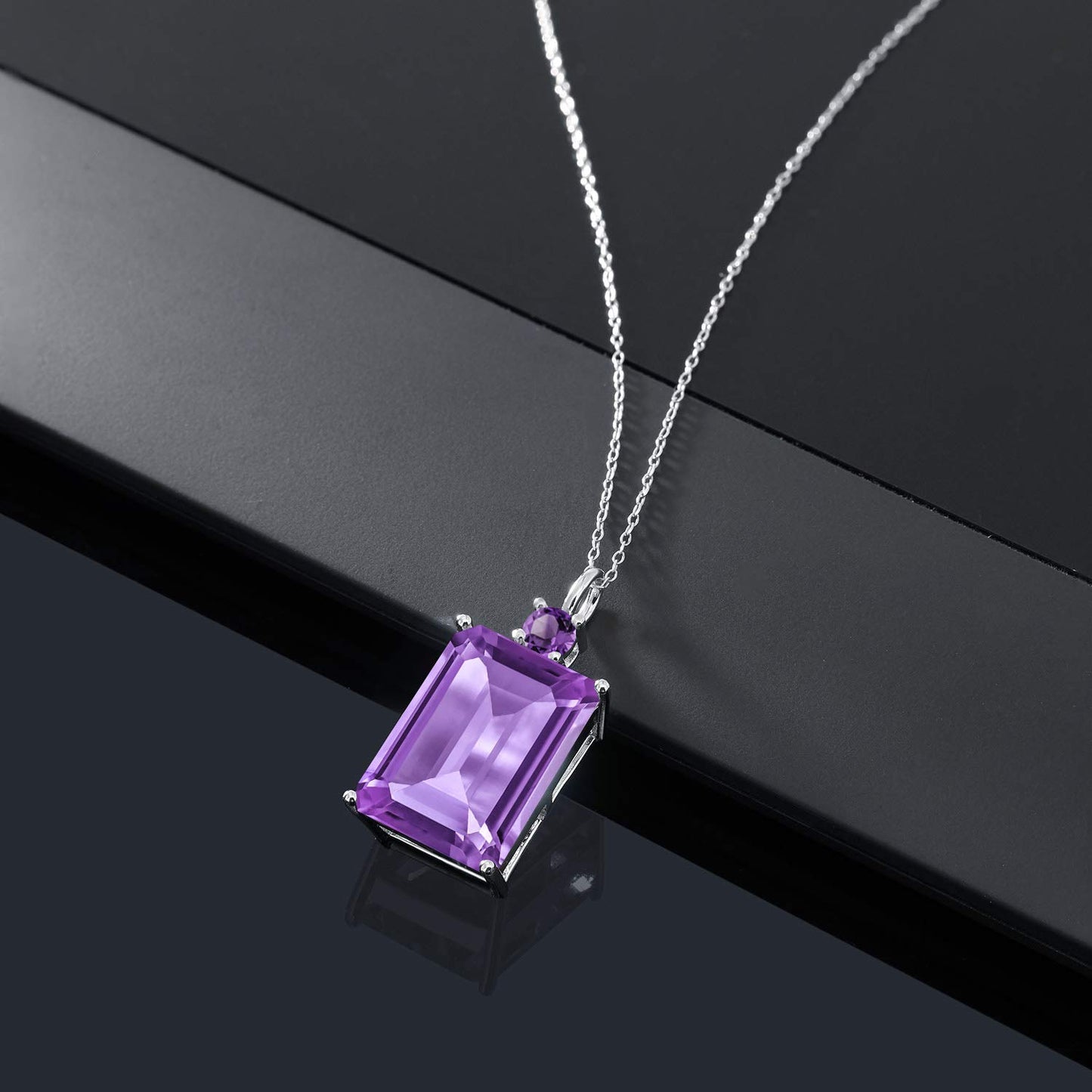 Gem Stone King 925 Sterling Silver Purple Amethyst Pendant Necklace For Women (15.25 Cttw, Emerald Cut 18X13MM, With 18 Inch Silver Chain)