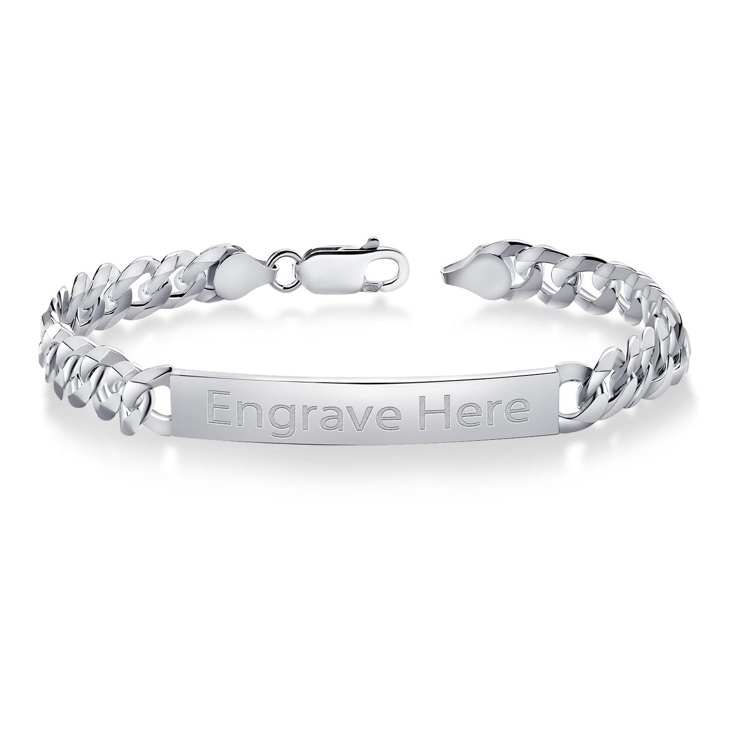 Gem Stone King Men's 925 Sterling Silver Personalized Engravable ID Name Bracelet For Men | Curb Chain 7.5, 8 or 8.5 Inch | 7MM Wide | Lobster Clasp | Made in Italy