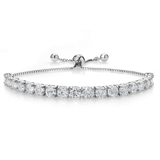 Gem Stone King 9.00 Cttw 925 Sterling Silver White Moissanite Tennis Bracelet For Women | Round 5MM | Fully Adjustable Up to 10 Inch