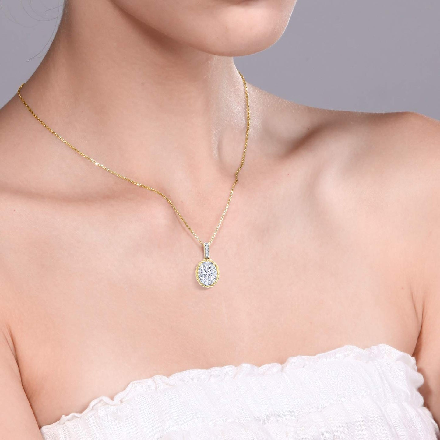 Gem Stone King 10K Yellow Gold 9X7MM Oval Gemstone Birthstone and White Diamond Pendant Necklace | Gold Necklace For Women | With 18 Inch Gold Chain