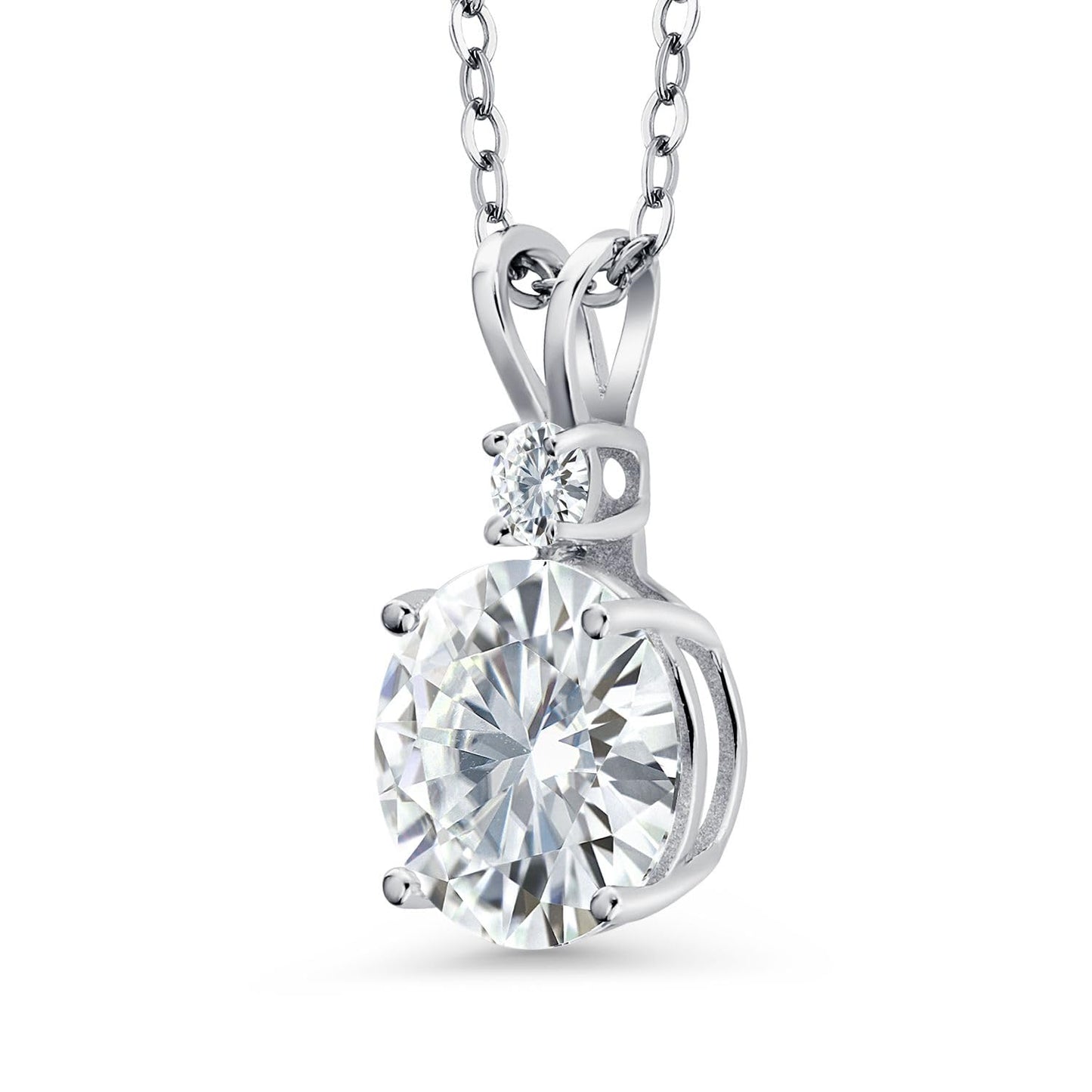 Gem Stone King 925 Sterling Silver CZ Simulated Diamond 2-Stone Pendant Necklace For Women (6.50 Cttw, Round 10MM, Round 3.5MM, With 18 Inch Chain)