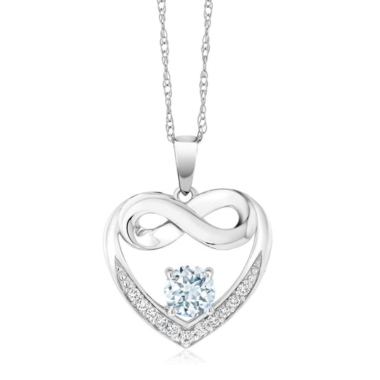 Gem Stone King 10K White Gold 5MM Gemstone Birthstone and White Lab Grown Diamond Infinity Heart Pendant Necklace | Gold Necklace For Women | With 18 Inch Silver Chain