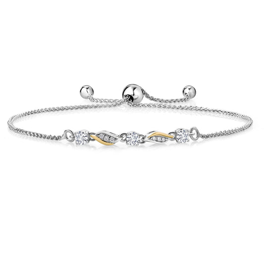 Gem Stone King 925 Sterling Silver and 10K Yellow Gold Round Lab Grown Diamond Tennis Bracelet For Women | 0.34 Cttw | E-F Color | VS Clarity | Fully Adjustable Up to 9 Inch