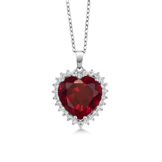 Gem Stone King 925 Sterling Silver Heart Necklace | Love Halo Pendant Necklace for Women | 1/2 Inch | with Complimentary 18 Inch Silver Chain