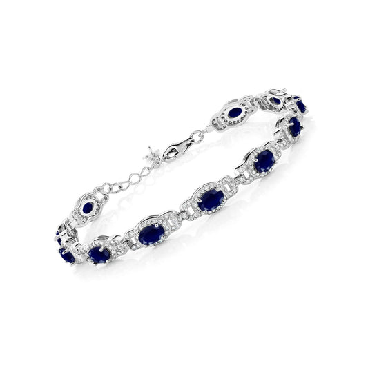 Gem Stone King 925 Sterling Silver Blue Sapphire Tennis Bracelet For Women (9.71 Cttw, Gemstone Birthstone, 7 Inch with 1 Inch Extender)