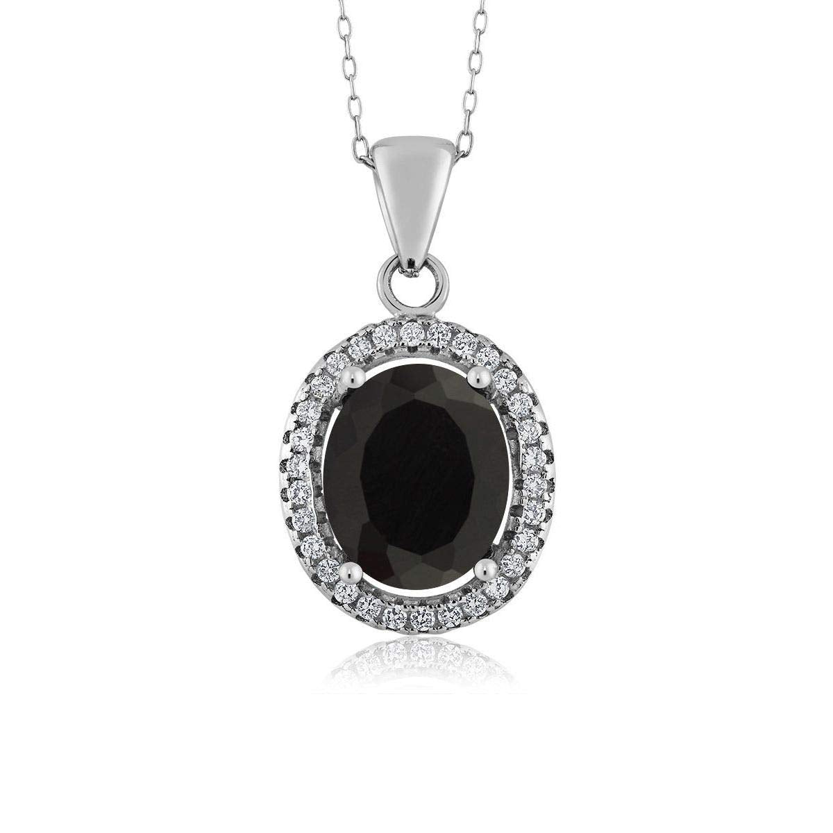 Gem Stone King 11X9MM Oval Gemstone Birthstone Halo Pendant Necklace For Women | 925 Sterling Silver | With 18 Inch Silver Chain | Fine Jewelry Gifts for Her Mom Women Wife