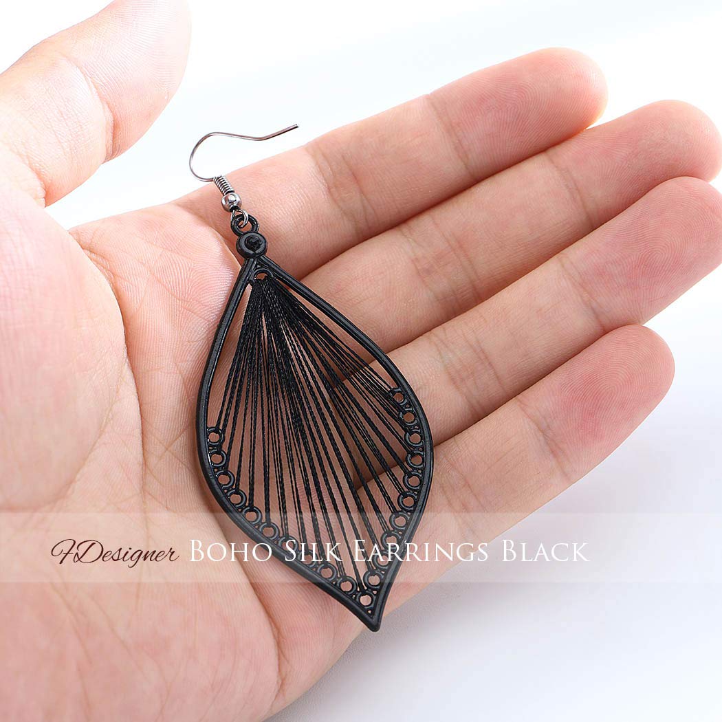 Fdesigner Boho Woven Geometric Earrings Drop Black Jewelry Fashion Silk Earring Dangle for Women