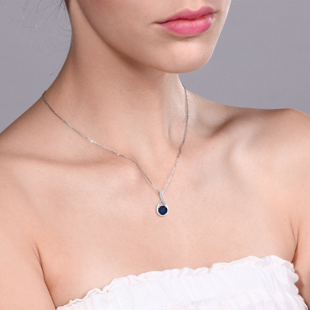 Gem Stone King 6MM Round Gemstone Birthstone and White Diamond Necklace | 925 Sterling Silver | Infinity Pendant Necklace for Women | With 18 Inch Chain