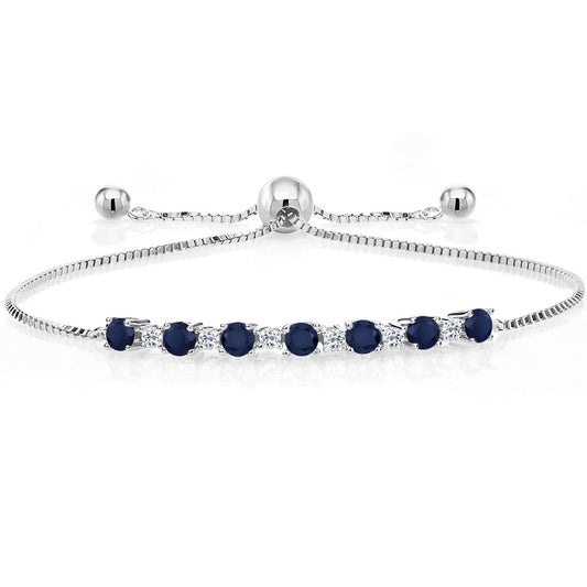 Gem Stone King 925 Sterling Silver Blue Sapphire and White Topaz Tennis Bracelet For Women (1.06 Cttw, Gemstone Birthstone, Adjustable Up to 9 Inch)