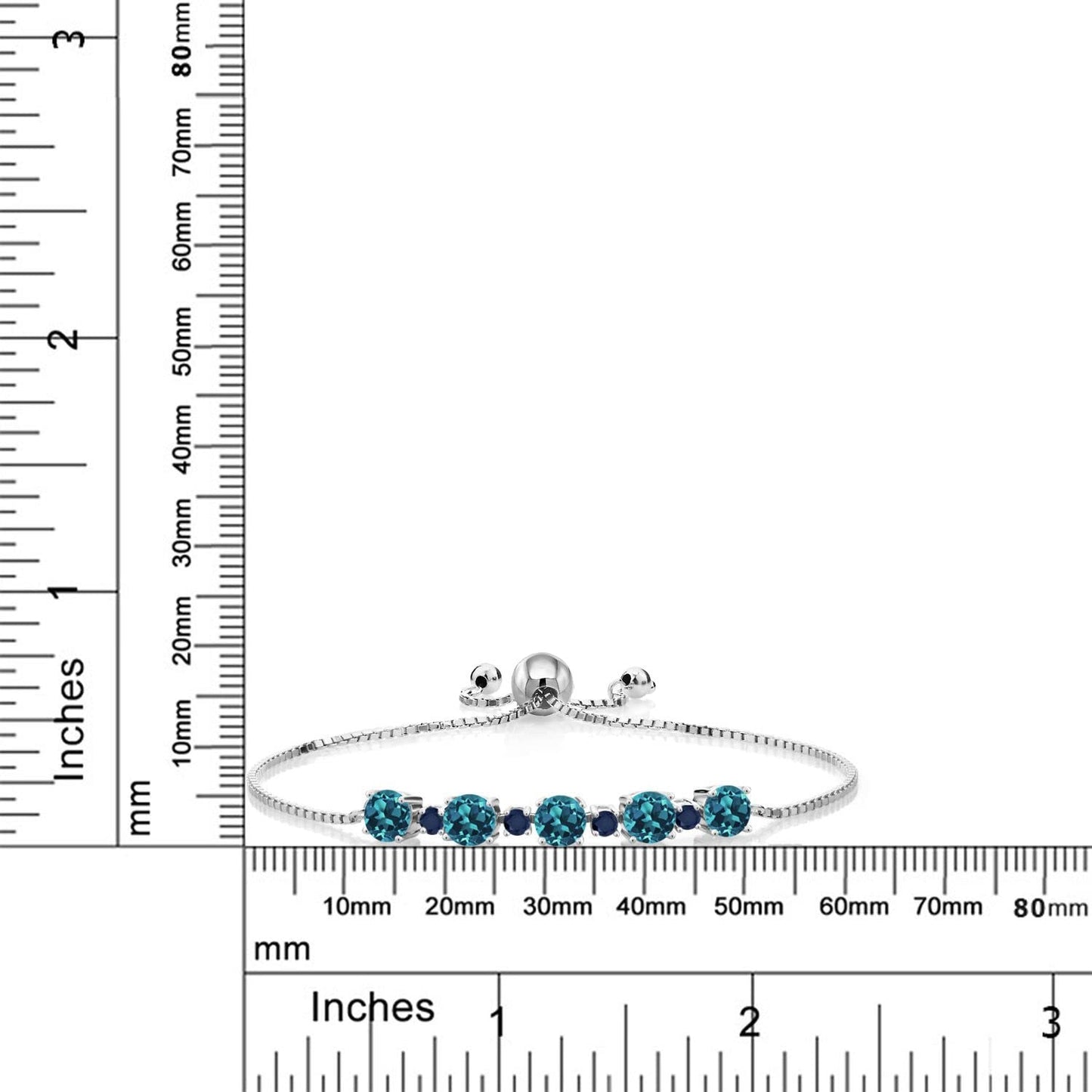 Gem Stone King 925 Sterling Silver Round London Blue Topaz and Blue Sapphire Tennis Bracelet For Women (3.74 Cttw, Gemstone Birthstone, Fully Adjustable Up to 9 Inch)