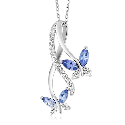 Gem Stone King 1.21 Cttw Blue Tanzanite Necklace | Butterfly Infinity Pendant Necklace for Women | 925 Sterling Silver | December Gemstone Birthstone | With 18 Inch Silver Chain