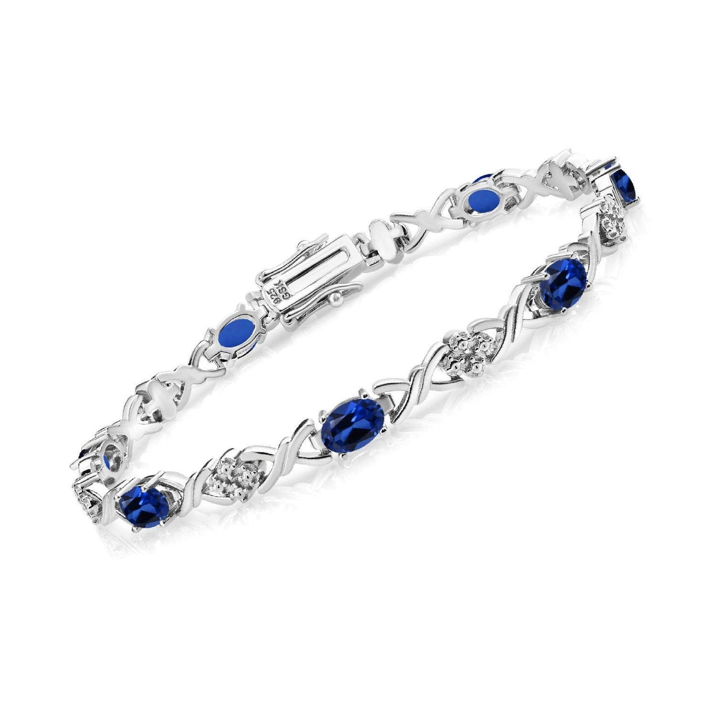 Gem Stone King 925 Sterling Silver Blue Created Sapphire Tennis Bracelet For Women (4.80 Cttw, Gemstone September Birthstone, Oval 6X4MM, 7 Inch)