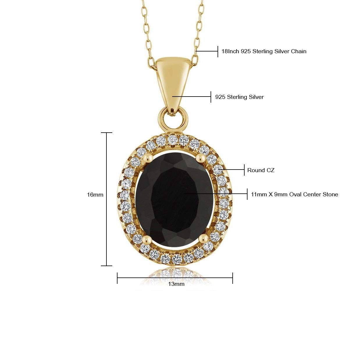 Gem Stone King 18K Yellow Gold Plated Silver 11X9MM Oval Gemstone Birthstone Halo Pendant Necklace For Women | With 18 Inch Silver Chain