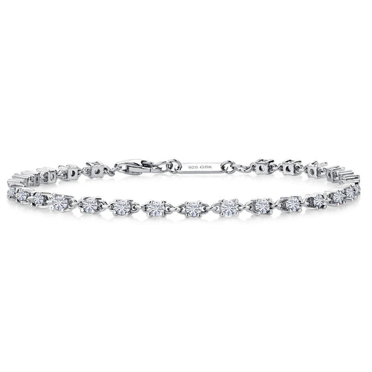 Gem Stone King White Moissanite Tennis Bracelet For Women | 925 Sterling Silver | 1.76 Cttw | Round 2.5MM | 7 Inch | Fine Jewelry Gifts for Her Mom Women Wife