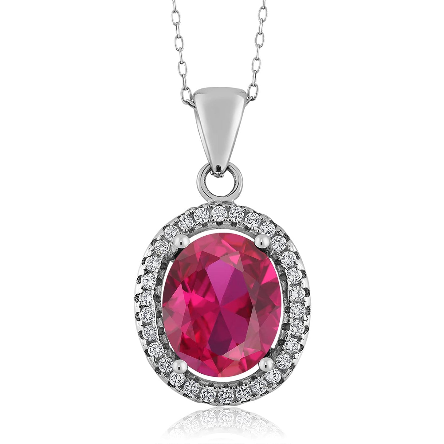 Gem Stone King 11X9MM Oval Gemstone Birthstone Halo Pendant Necklace For Women | 925 Sterling Silver | With 18 Inch Silver Chain | Fine Jewelry Gifts for Her Mom Women Wife