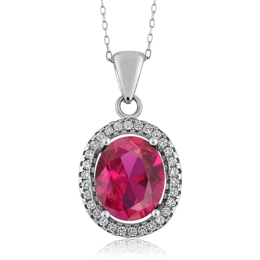 Gem Stone King 11X9MM Oval Gemstone Birthstone Halo Pendant Necklace For Women | 925 Sterling Silver | With 18 Inch Silver Chain | Fine Jewelry Gifts for Her Mom Women Wife