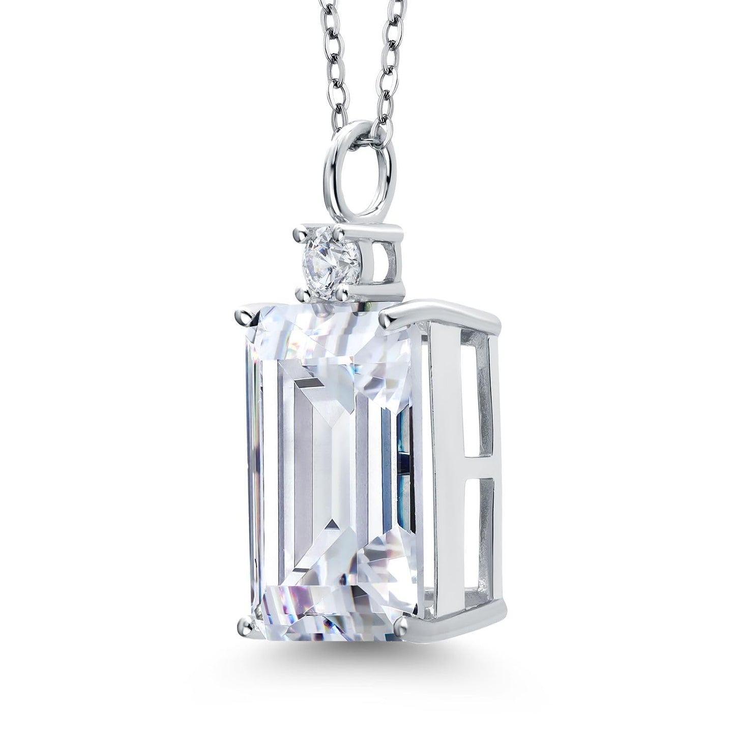 Gem Stone King 18K Rose Gold Plated Silver CZ Simulated Diamond Pendant Necklace For Women (27.35 Cttw, Emerald Cut 18X13MM, With 18 Inch Silver Chain)