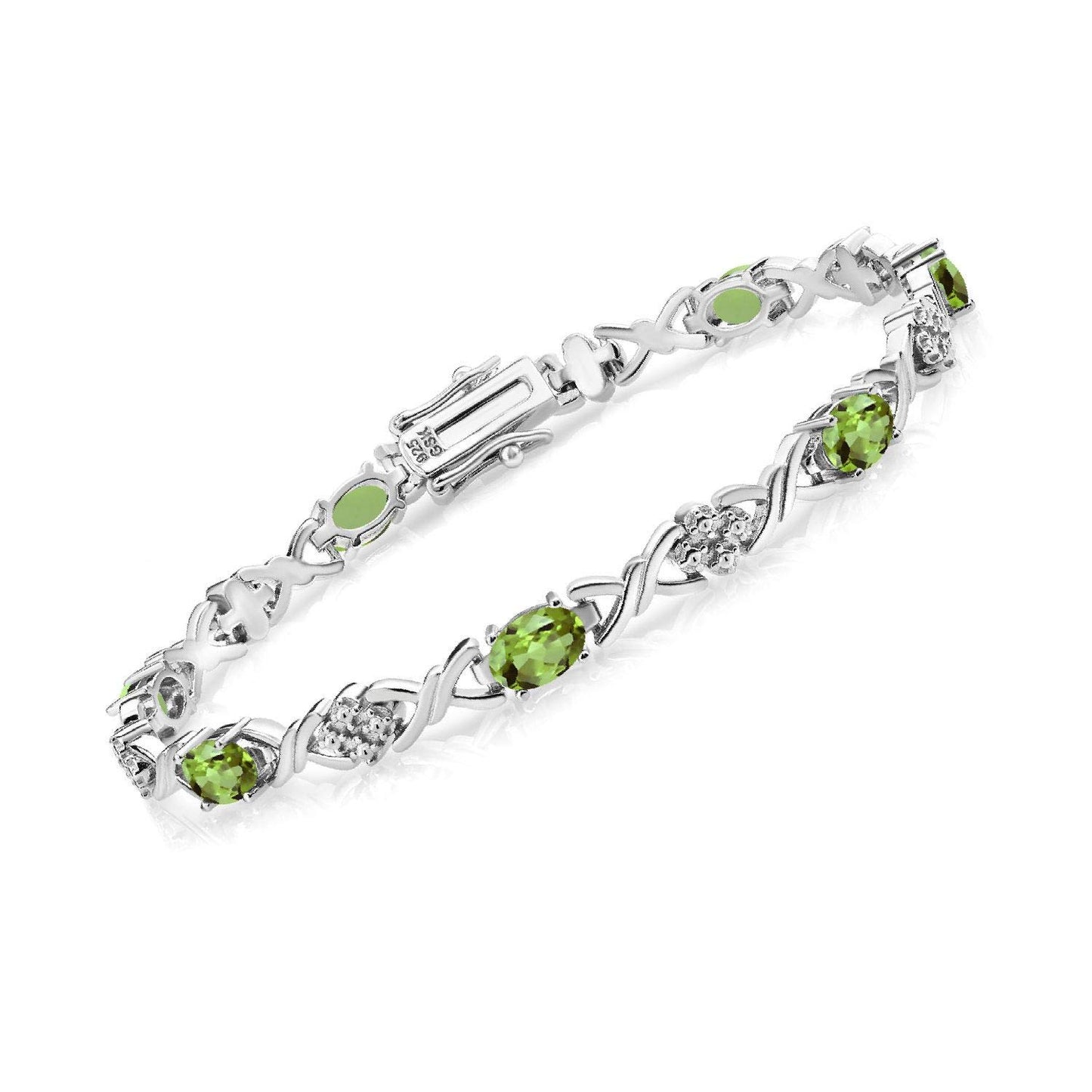 Gem Stone King 4.00 Cttw Green Peridot Tennis Bracelet For Women In 925 Sterling Silver | Gemstone August Birthstone | Oval 6X4MM | 7 Inch