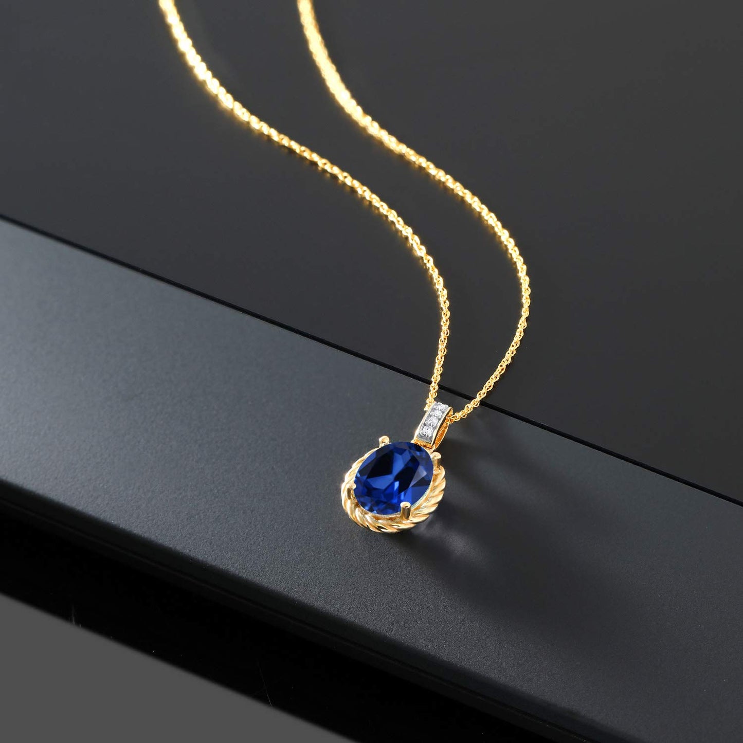 Gem Stone King 10K Yellow Gold 9X7MM Oval Gemstone Birthstone and White Diamond Pendant Necklace | Gold Necklace For Women | With 18 Inch Gold Chain