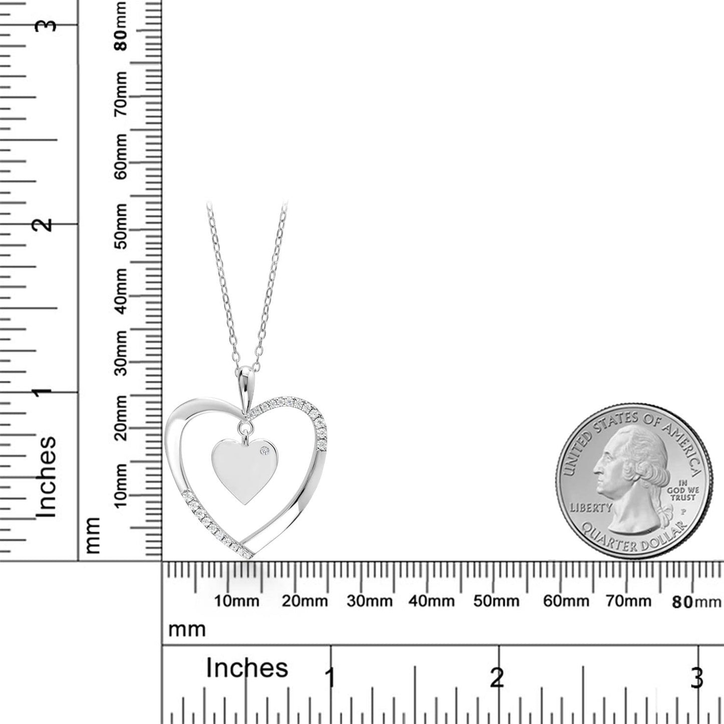 Gem Stone King 925 Sterling Silver Personalized Name Engraved Lab Grown Diamond Heart Pendant Necklace with Dangling Love Heart Charm and White Moissanite For Women and 18 Inch Chain