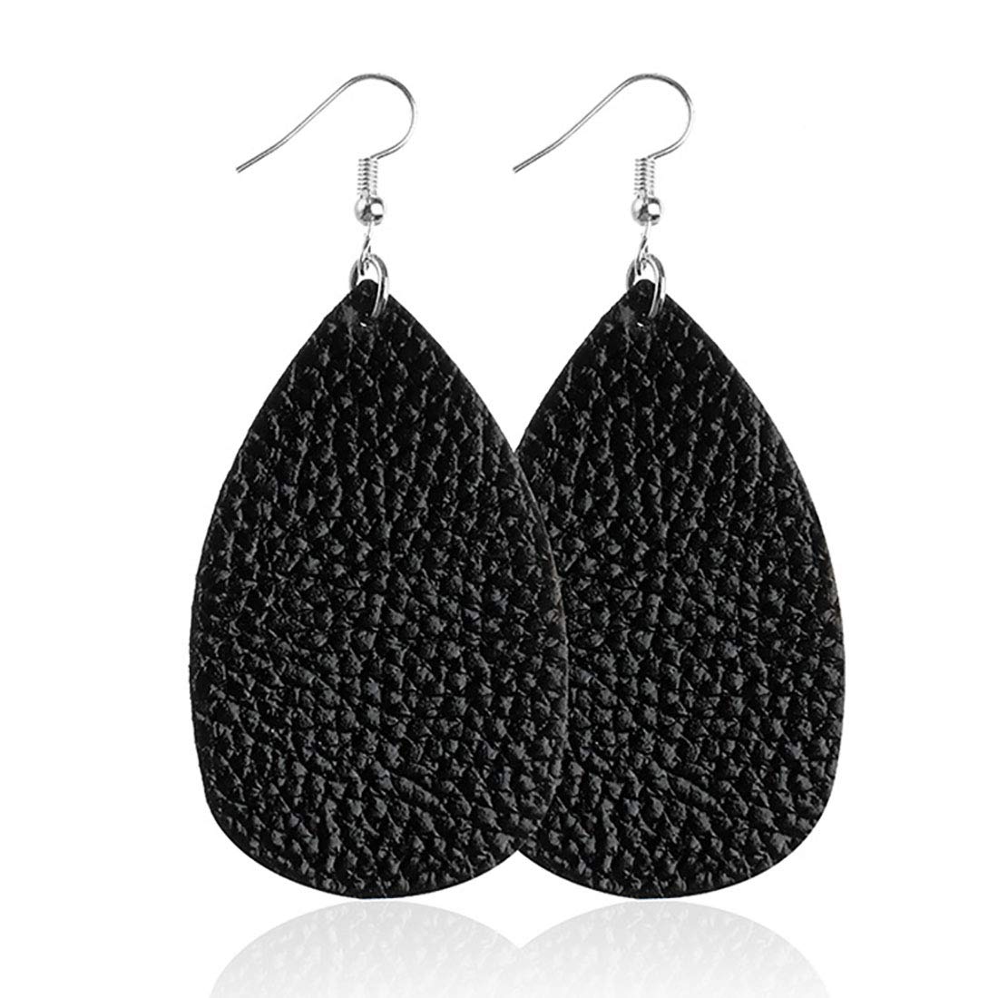 ROSTIVO Leather Earrings for Women Teardrop Leather Earrings Simple Dangle Earrings (Black)